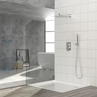 Dual Shower Head - 12 Inch Wall Mounted Square Shower System With Rough-In Valve, Chrome