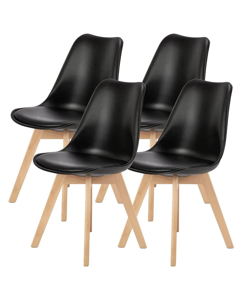 Streamdale Furniture Pu Leather Upholstered Dining Chairs With Wood Legs, Set Of 4 For Kitchen, Black