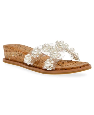 Anne Klein Women's Baila Cultured Pearl Cork Wedge Sandals