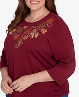 Alfred Dunner Plus Size Classic Falling Leaves Ruched Sides Top