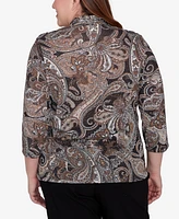 Alfred Dunner Plus Size Classic Metallic Paisley Two In One Top With Necklace