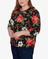 Alfred Dunner Plus Classic Poinsettia Holiday Top