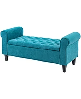 Homcom 50 Inches Button Tufted Storage Ottoman Bench End of Bed Bench Teal