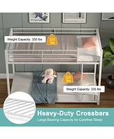 Slickblue Sturdy Metal Bunk Bed Frame Twin Over Twin with Safety Guard Rails and Side Ladder