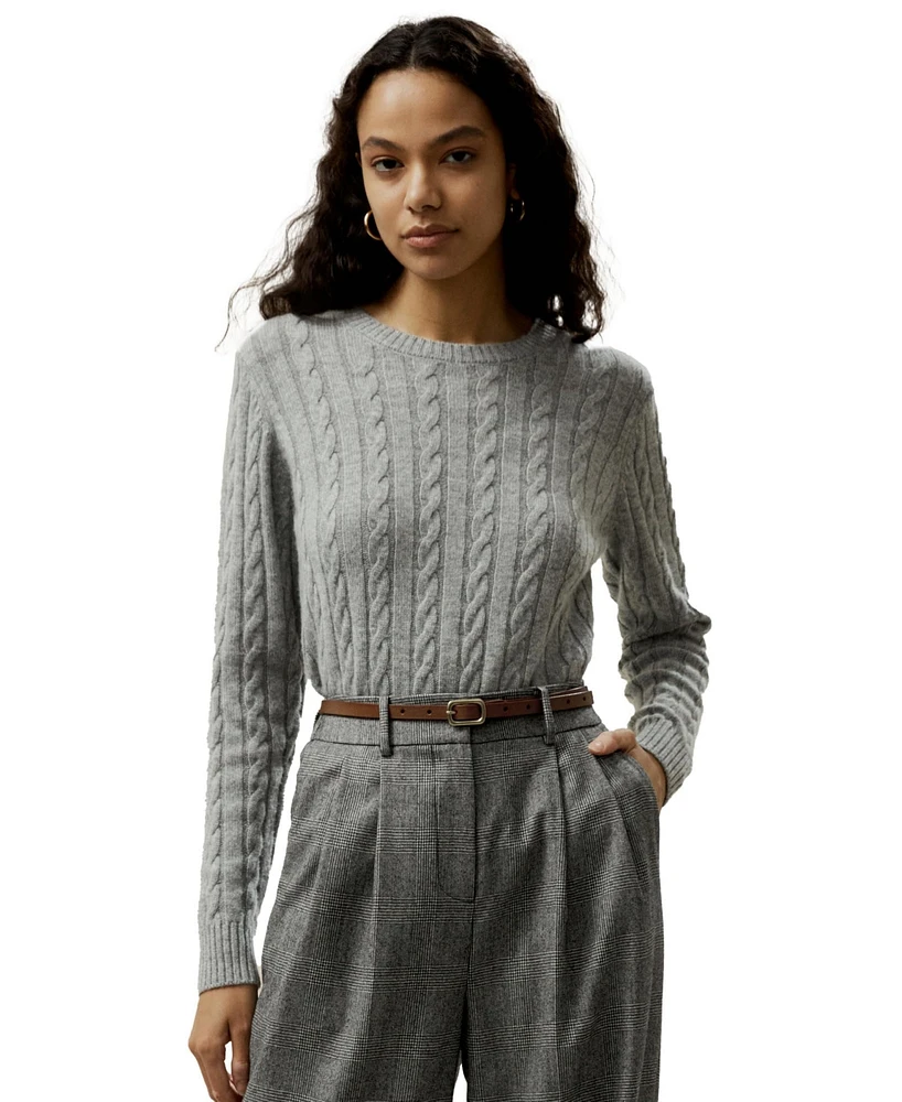 Lilysilk Women's Classic Cable Knit Sweater with Ribbed Edges