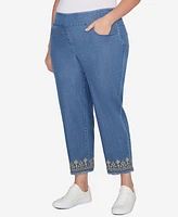 Ruby Rd. Plus Size Denim Embroidered Ankle Pants