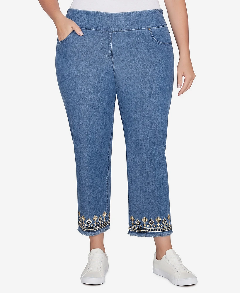 Ruby Rd. Plus Size Denim Embroidered Ankle Pants