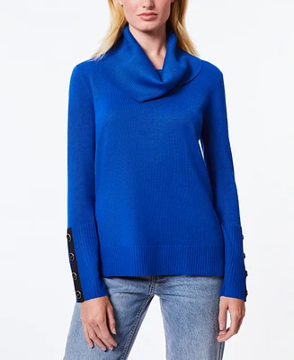 Melissa Paige Petite Contrast-Cuff Cowlneck Sweater