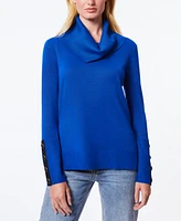 Melissa Paige Petite Contrast-Cuff Cowlneck Sweater