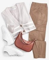 On 34th Womens V Neck Striped Cardigan Tapered Ankle Length Cargo Pants Dyanne Saddle Bag Created For Macys