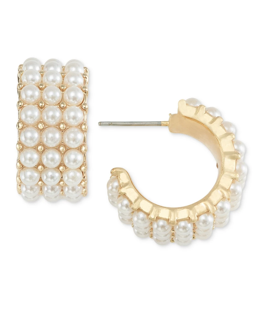 Charter Club Gold-Tone Small Imitation Pearl Triple-Row C-Hoop Earrings, 0.82", Created for Macy's