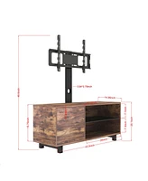 Rustic Brown Tv Console With Push-To-Open Storage Cabinet For Tv Up To 65In Wood & Glass