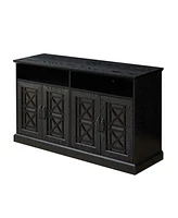 Simplie Fun 53" Tv Console/Storage Buffet Cabinet/Sideboard, Black- Wood Grain Finish