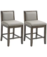 Homcom Farmhouse Counter Height Armless Bar Stools Set of 2 w/ Back Footrest, Grey