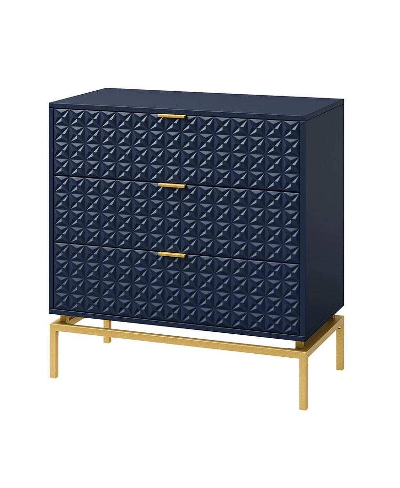 Hulala Home Mandisa Mid-century 3 Drawer Cabinet with Embossed Pattern