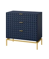 Hulala Home Mandisa Mid-century 3 Drawer Cabinet with Embossed Pattern