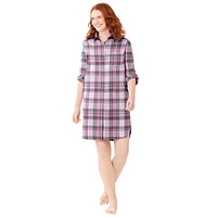 Dreams & Co. Plus Size Plaid Flannel Button-Front Sleepshirt