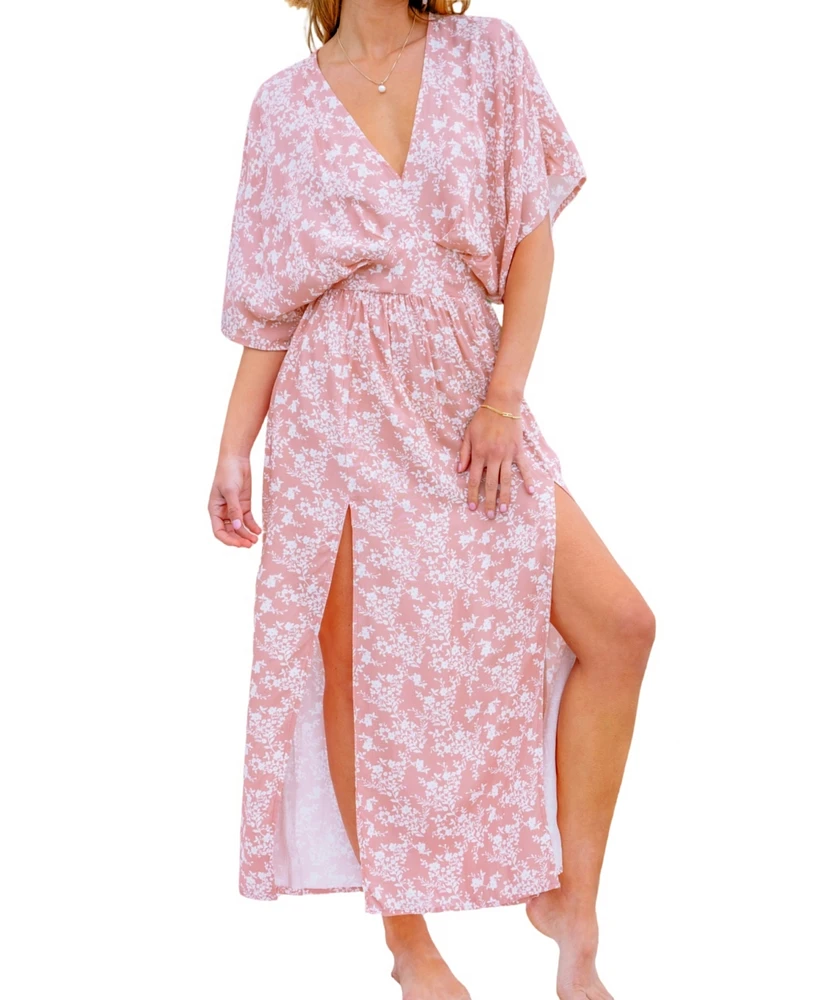 Cupshe Women's Floral V-Neck Dolman Sleeve Maxi Beach Dress