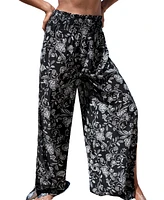 Cupshe Women's Black Floral Smocked Waist Cover-Up Pants