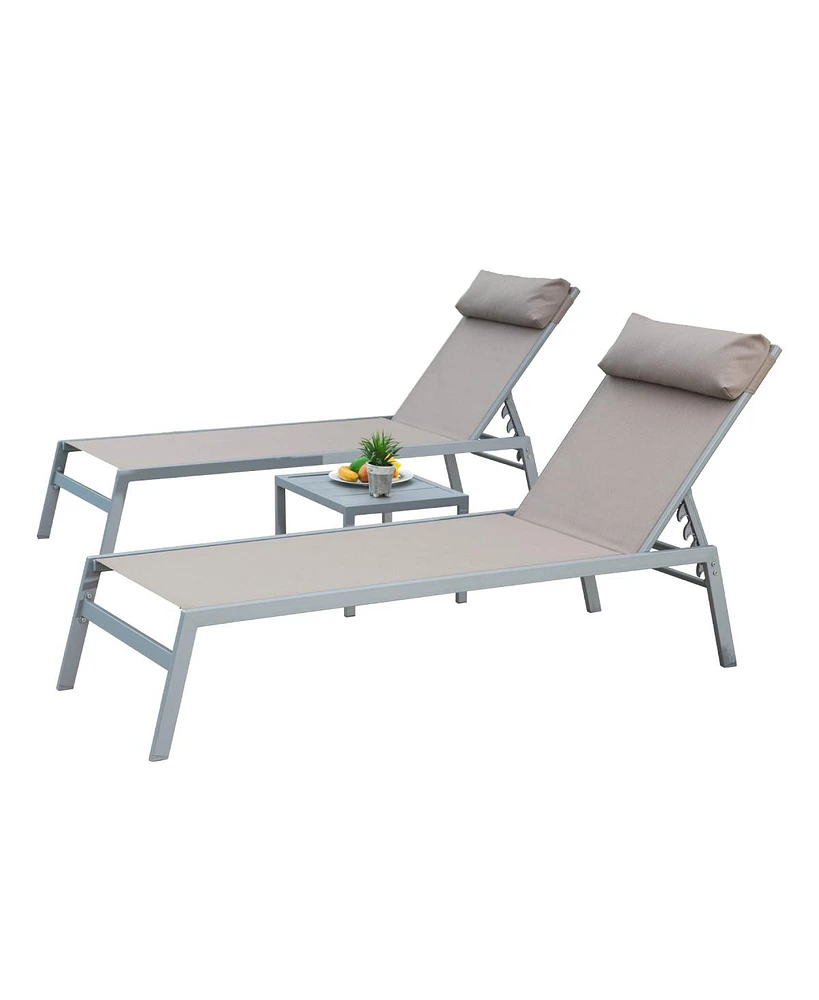 Simplie Fun 3-Piece Outdoor Aluminum Chaise Lounge Set