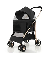 Costway 3-In-1 Pet Stroller with Removable Car Seat Carrier 4-Level Adjustable Canopy