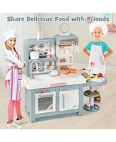 Costway Kids Pretend Kitchen Playset Role Play Kitchen Play Toy with Sink Oven Microwave