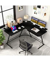 Costway L-shaped Computer Desk with Power Outlet 51" Corner Workstation Rustic