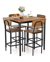 Costway 5-Piece Industrial Dining Table Set with Counter Height Table & 4 Bar Stools