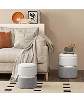 Costway Linen Fabric Storage Ottoman Set of 2 Modern Round Ottoman with Storage for Bedroom