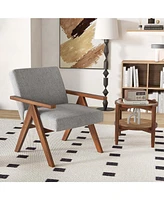 Costway Pcs Modern Accent Chair Linen Fabric Armchair with Solid Acacia Wood Frame