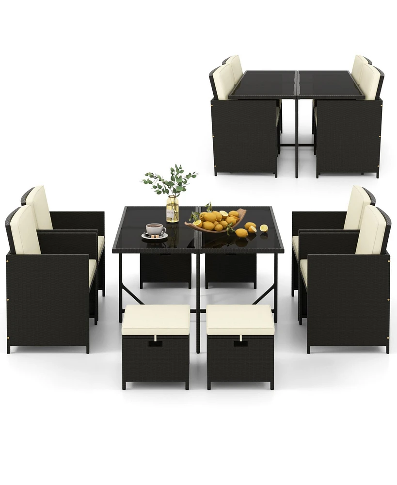 Costway 9 Pcs Outdoor Dining Furniture Set Patio Conversation Set with Cushioned Seat