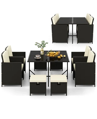 Costway 9 Pcs Outdoor Dining Furniture Set Patio Conversation Set with Cushioned Seat