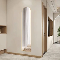 Floor Standing Mirror, Wall Mirror With Stand Aluminum Alloy Thin Frame, 21"X64",Gold-Arched