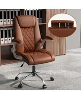 Costway Pu Leather Office Chair Height Adjustable Executive with Headrest