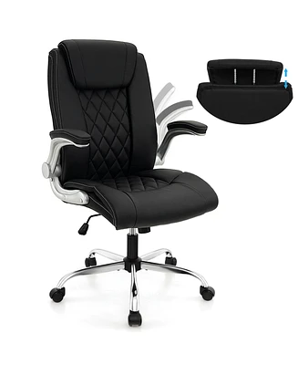 Costway Pu Leather Office Chair Height Adjustable Executive with Headrest