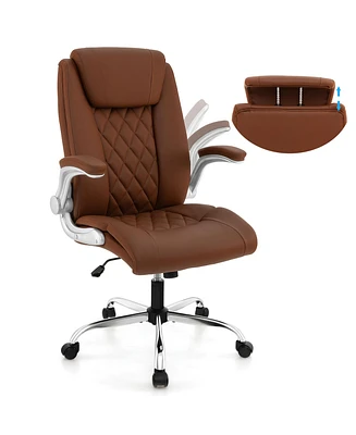Costway Pu Leather Office Chair Height Adjustable Executive with Headrest
