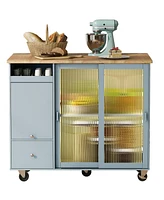 Streamdale Furniture Blue Kitchen Island Cart With Led Light And Drop Leaf