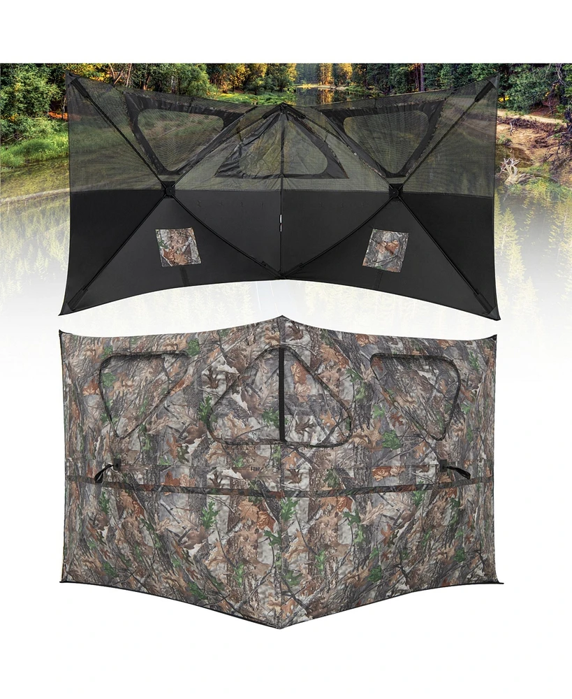 Costway Turkey Hunting Ground Blind 2-Panel Pop Up Fence with 3 Shoot Through Ports