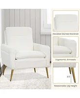 Costway 1PC Modern Accent Chair Upholstered Sherpa Armchair w/ Tapered Metal Legs