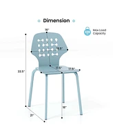 Metal Dining Chair Set of 4 Armless Kitchen Hollowed Backrest & Legs