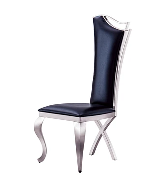 Simplie Fun Leatherette Unique Design Backrest Dining Chair With Stainless Steel Legs Set Of 2 0001