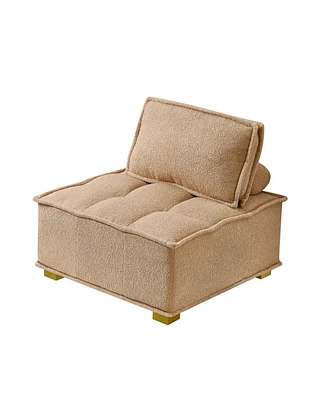 Simplie Fun Lazy Sofa Ottoman With Gold Wooden Legs Teddy Fabric (Khaki)