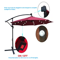 Streamdale Furniture 10ft Led Solar Patio Umbrella with Crank and Cross Base