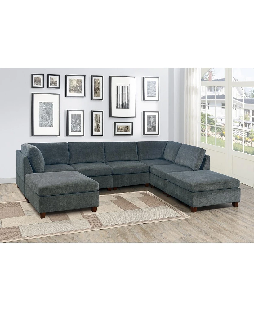 Simplie Fun 7 Piece Gray Chenille Modular Sectional: U-Sectional, Modern Couch, 2X Corner Wedge, 3X Armless Chairs, 2X Ottoman