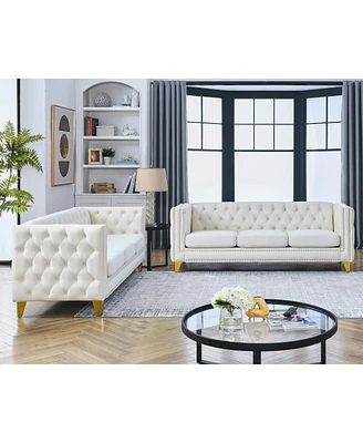 Simplie Fun Beige Velvet Sofa Set, Modern, 2 Pieces