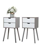 Simplie Fun Set Of 2 Bedside Table With Two Drawer Storage Design For Living Room Sofa Gray