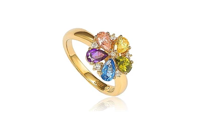 Suzy Levian New York Suzy Levian Sterling Silver Cubic Zirconia Multi-colored Floral Cluster Ring