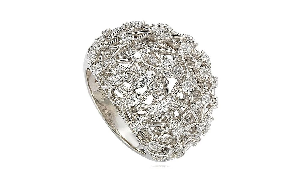 Suzy Levian New York Sterling Silver Cubic Zirconia Double Layer Open Web Ring