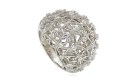 Suzy Levian New York Sterling Silver Cubic Zirconia Double Layer Open Web Ring