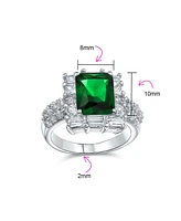 Bling Jewelry Fashion Rectangle Solitaire Cubic Zirconia Cz Pave Green Art Deco Style 5CT Cocktail Statement Ring For Women